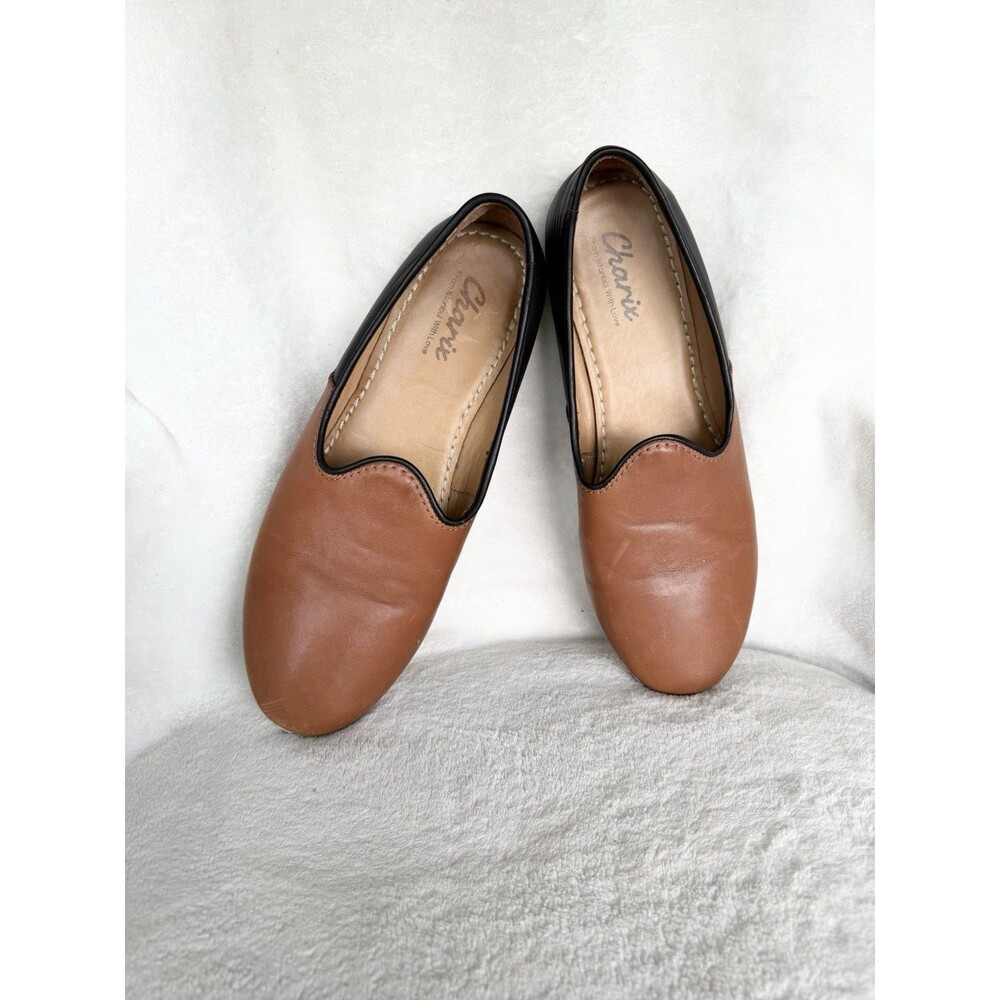 Charix Artisan Shoes Women EU43/US 11 Slip On Camel Brown Black Leather Loafers